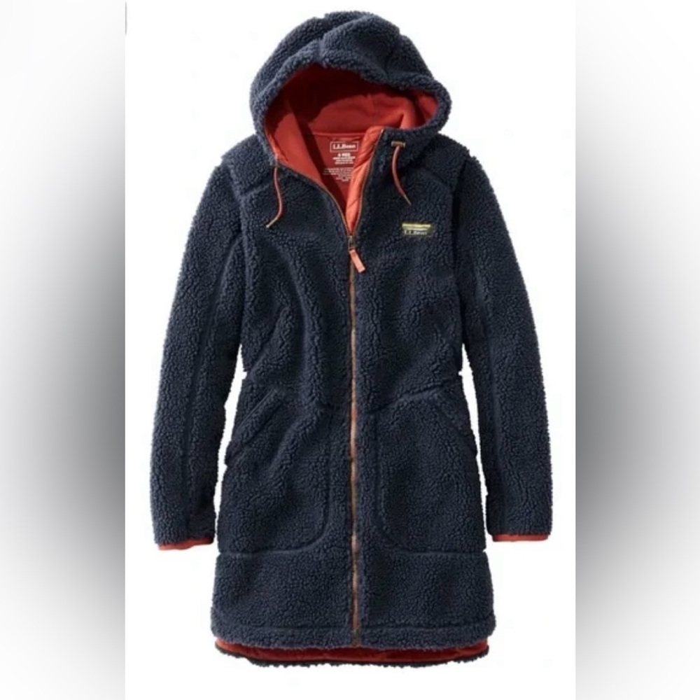 L.L. Bean Dark Blue Sherpa Fleece Jacket with Red Lining